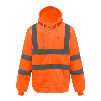 Construction Site Long Sleeve Plus Fleece Zipper Reflective Hoodie Outdoor Highlight Safety American Size Cardigan Coat