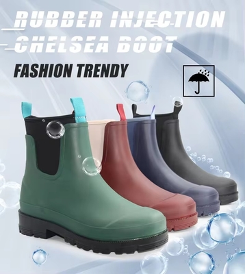 2024 Fashion Waterproof Ankle Wellies Neoprene Molded Gumboots Chelsea Rain Boots Rubber Shoes For Women